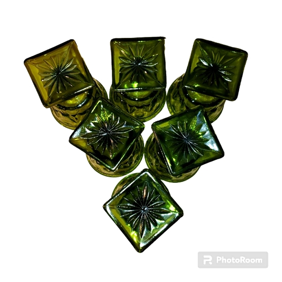 Vintage Set Of 6 Olive Green Indiana Glass Colony Park Lane Footed Goblets - Picture 6 of 8